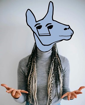 Frustrated cyborg llama with braids isn't sure if the app is working right
